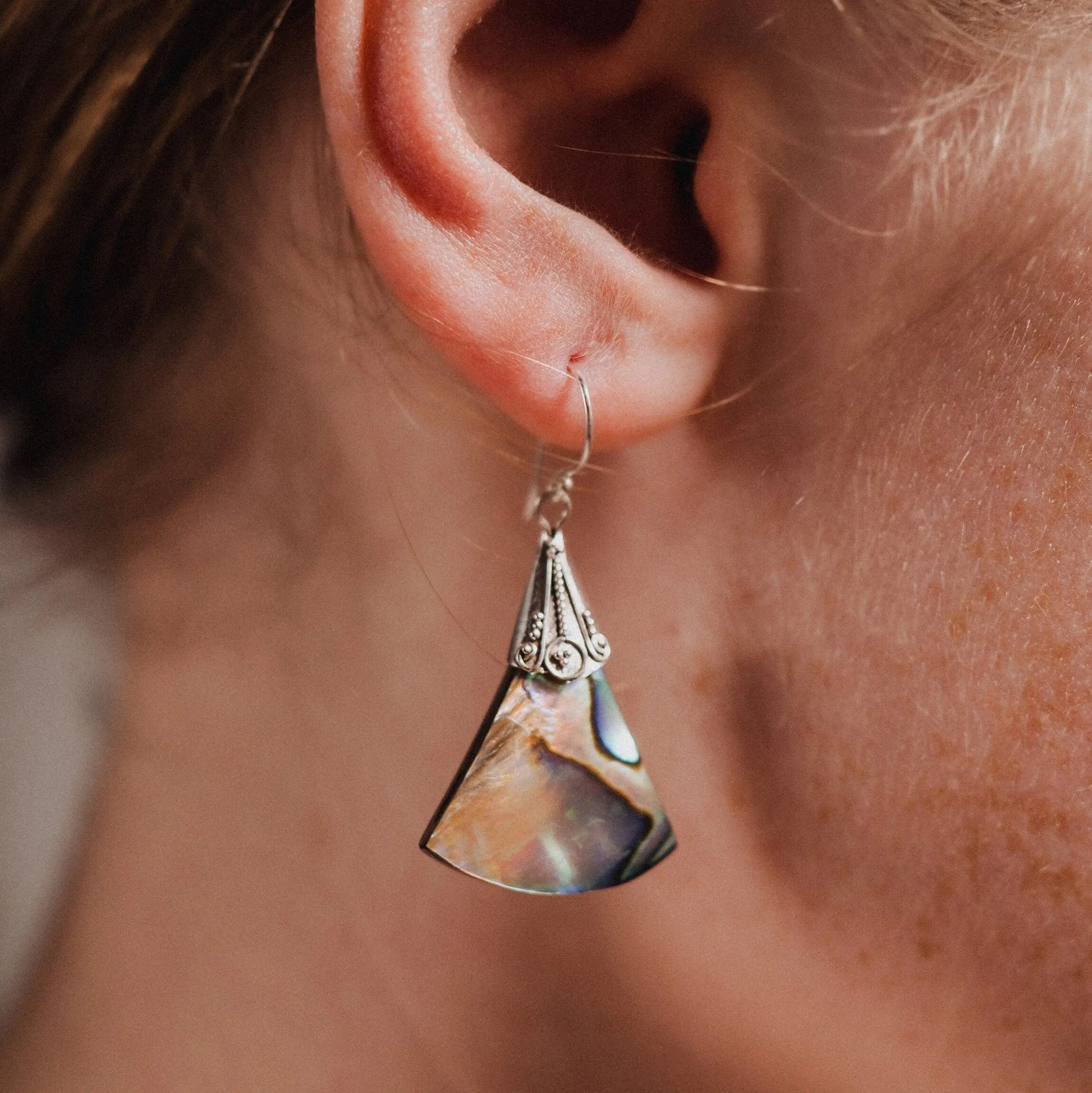 Abalone Earrings, Filigree 925 Silver Earrings, Women Earrings, Gift for Her