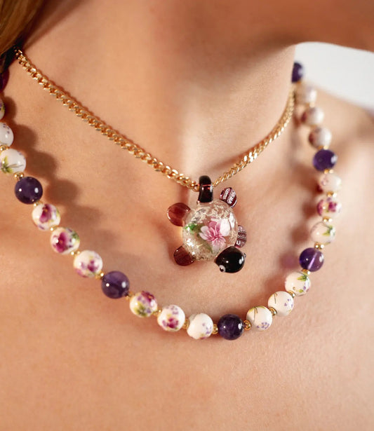 Amethyst and Luminescent Crystal Turtle Necklace PHOEBE'S 